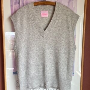 Crush Collection Cashmere Heather Gray Oversized V-Neck Boyfriend Sweater Vest